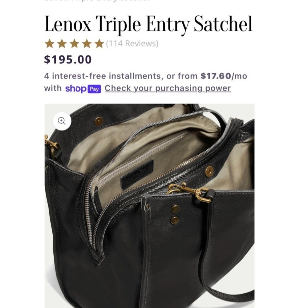 American Leather Company Lenox Triple Entry‎ Black Leather Satchel Handbag - Picture 4 of 16